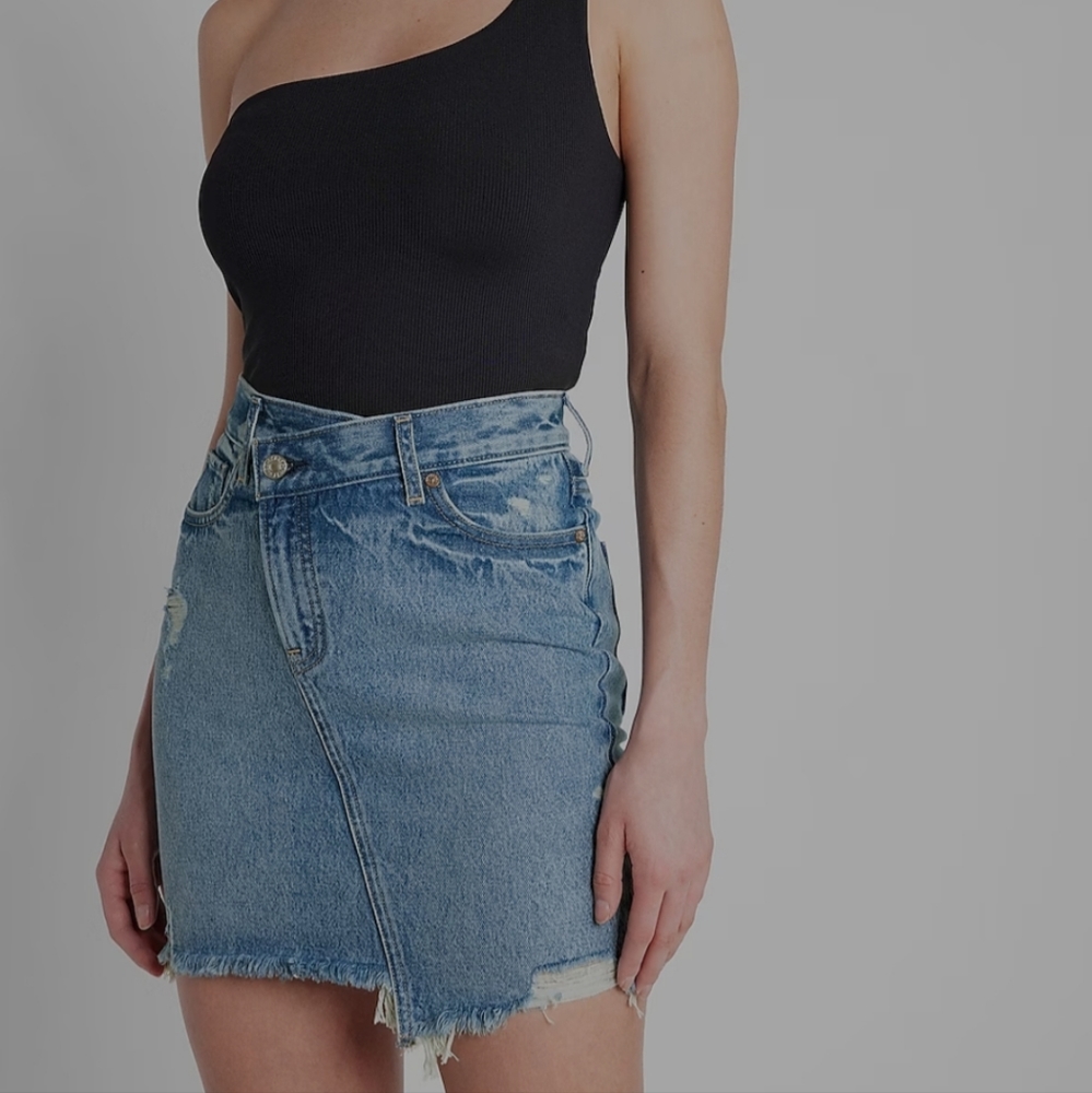 Super High Waisted Crossover Waistband Denim Mini Skirt